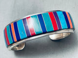 Magnificent Vintage Native American Navajo Inlay Sterling Silver Bracelet-Nativo Arts