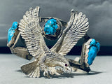 Fly Like An Eagle Vintage Native American Navajo Turquoise Sterling Silver Bracelet-Nativo Arts