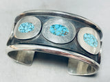 Eyes Of Turquoise!! Vintage Navajo Sterling Silver Bracelet Old-Nativo Arts