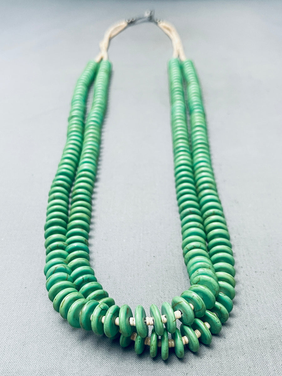 Green Turquoise Disc Vintage Native American Navajo Heishi Sterling Si ...