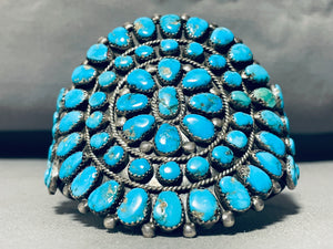 Museum Vintage Native American Navajo Turquoise Cluster Sterling Silver Bracelet-Nativo Arts