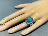 Signed Vintage Native American Hopi Morenci Turquoise Sterling Silver Ring-Nativo Arts