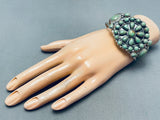 Noteworthy Native American Navajo Green Turquoise Cluster Sterling Silver Huge Bracelet-Nativo Arts