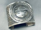 Heavy 123 Grams Native American Navajo Sun Face Sterling Silver Wide Bracelet Cuff-Nativo Arts