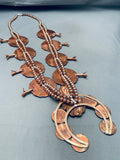 Very Rare Vintage Native American Navajo Bronze 476 Gram Squash Blossom Necklace-Nativo Arts