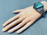 Very Rare Vintage Native American Navajo Apache Turquoise Sterling Silver Bracelet Old-Nativo Arts