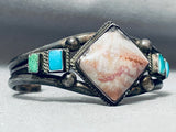 One Of The Most Unique Early Native American Navajo Agate Turquoise Sterling Silver Bracelet