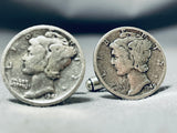 Excellent Vintage Native American Navajo Sterling Silver Dime Cuff Links-Nativo Arts