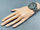 Superior Vintage Native American Navajo Green Turquoise Sterling Silver Cluster Bracelet-Nativo Arts
