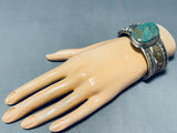 One Of Most Detailed Vintage Native American Navajo Green Turquoise Sterling Silver Bracelet-Nativo Arts