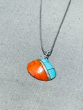 Native American Special Vintage Santo Domingo Turquoise Coral Shell Sterling Silver Necklace-Nativo Arts