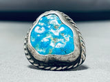 Best Vintage Native American Navajo Blue Gem Turquoise Sterling Silver Ring-Nativo Arts