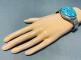 Rare Native American Navajo Signed Pilot Mountain Turquoise Sterling Silver Huge Bracelet-Nativo Arts
