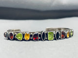 Signed Native American Navajo Amethyst Peridot Garnet Sterling Silver Bracelet-Nativo Arts
