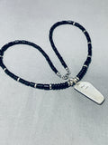 Intricate Vintage Native American Navajo Lapis Turquoise Sterlign Silver Necklace