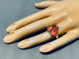 Charming Native American Navajo Orange Spiny Synthetic Opal Sterling Silver Heart Ring-Nativo Arts