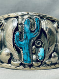 Cactus Turquoise!!!!! One Of A Kind Vintage Native American Navajo Sterling Silver Bracelet!-Nativo Arts