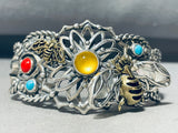 One Of Most Detailed Vintage Southwest Turquoise Sterling Silver Bee Bracelet-Nativo Arts