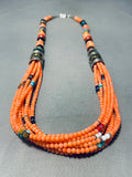 Singer Pink Coral Native American Navajo Sterling Silver Turquoise Necklace-Nativo Arts