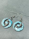 Important Vintage Native American Zuni Blue Gem Turquoise Sterling Silver Earrings-Nativo Arts
