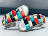 6 Inch Wrist Vintage Navajo Turquoise Inlay Sterling Silver Bracelet-Nativo Arts