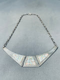Signed Vintage Native American Navajo Opal Inlay Sterling Silver Necklace