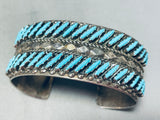 Slanted Turquoise!! Vintage Native American Zuni Sterling Silver Row Bracelet Cuff-Nativo Arts