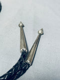One Of The Best Vintage Native American Navajo Turquoise Inlay Sterling Silver Bolo Tie-Nativo Arts