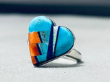 Best Native American Navajo Turquoise Coral Sterling Silver Heart Ring-Nativo Arts