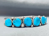 Chunky Vintage Native American Navajo Graduating Turquoise Sterling Silver Bracelet