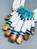 Huge Fabulous Vintage Santo Domingo Spiderweb Turquoise Inlay Shell Necklace-Nativo Arts