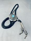 Important Huge Thomas Singer Vintage Native American Navajo Turquoise Sterling Silver Bolo Tie-Nativo Arts