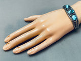 1930's Rare Ingot Silver 999 Vintage Native American Navajo Morenci Turquoise Bracelet-Nativo Arts