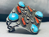 One Of The Coolest Vintage Native American Navajo Turquoise Coral Sterling Silver Bracelet-Nativo Arts