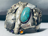 Mountain Lion Vintage Turquoise Amethyst Sterling Silver Bracelet-Nativo Arts
