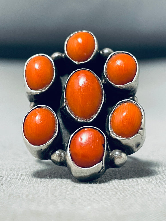 Wonderful Vintage Native American Navajo Coral Sterling Silver Ring-Nativo Arts