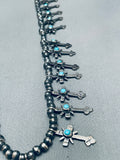 Federico Jimenez Vintage Turquoise Sterling Silver Cross Squash Blssom Necklace-Nativo Arts