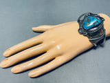 Jameson Lee Vintage Native American Navajo Blue Gem Turquoise Sterling Silver Bracelet-Nativo Arts