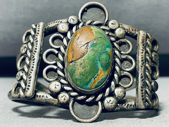 Opulent Vintage Native American Navajo Boulder Green Mine Turquoise Sterling Silver Bracelet-Nativo Arts