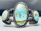 Early 1900's Vintage Native American Navajo Easter Blue Turquoise Sterling Silver Bracelet-Nativo Arts