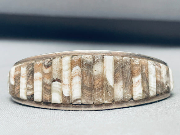 Marshmellow Agate Vintage Native American Navajo Inlay Sterling Silver Bracelet Cuff-Nativo Arts