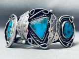 Chunky Vintage Native American Navajo Morenci Turquoise Sterling Silver Leaf Bracelet-Nativo Arts