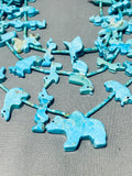 One Of The Most Intricate Vintage Native American Zuni Turquoise Fetish Sterling Silver Necklace-Nativo Arts