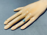 Adorable Vintage Native American Zuni Blue Gem Turquoise Sterling Silver Ring-Nativo Arts