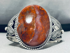 Mars Agate Vintage Native American Navajo Sterling Silver Bracelet Old-Nativo Arts