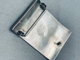 One Of The Biggest Best Vintage Native American Navajo Turquoise Inlay Sterling Silver Buckle-Nativo Arts