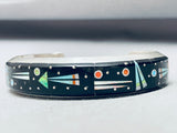 7 Inch Wrist Native American Navajo Space Inlay Turquoise Sterling Silver Bracelet-Nativo Arts