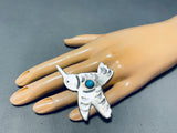 Wonderful Vintage Native American Navajo Blue Gem Turquoise Sterling Silver Hummingbird Ring-Nativo Arts