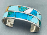 Joe Kayenta 7 Inch Wrist Vintage Native American Navajo Turquoise Inlay Sterling Silver Bracelet-Nativo Arts