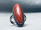 Long Domed Vintage Native American Navajo Red Jasper Sterling Silver Ring Old-Nativo Arts